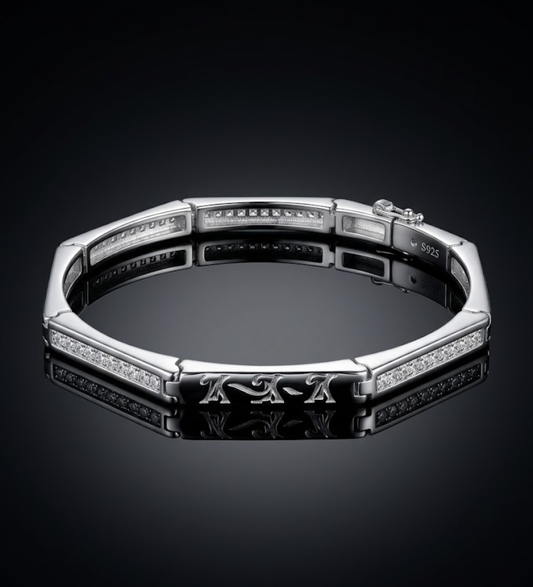 925 Sterling Silver Geometric Monogram Linked Bangle