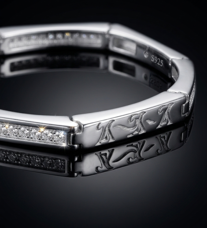 925 Sterling Silver Geometric Monogram Linked Bangle