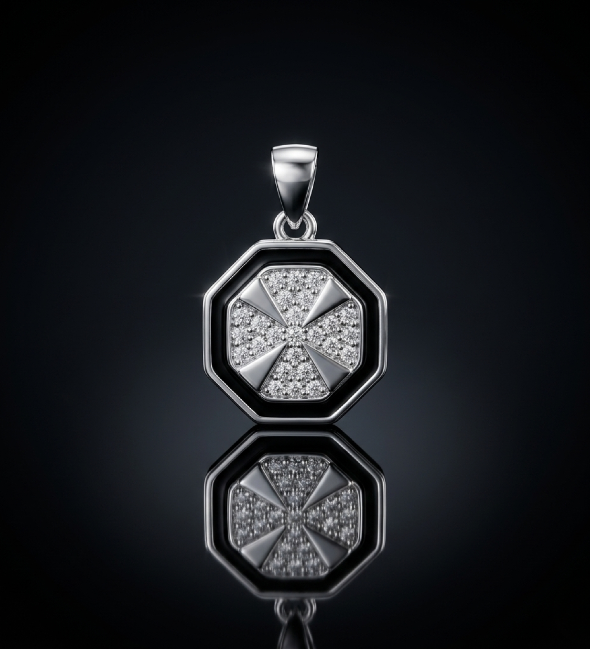 925 Sterling Silver Octagonal Onyx Cross Pendant