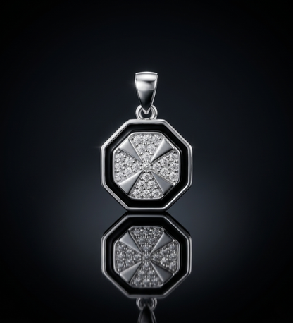 925 Sterling Silver Octagonal Onyx Cross Pendant