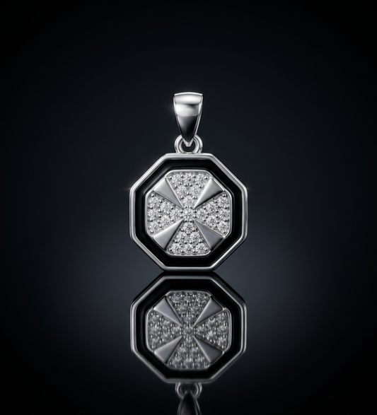925 Sterling Silver Octagonal Onyx Cross Pendant
