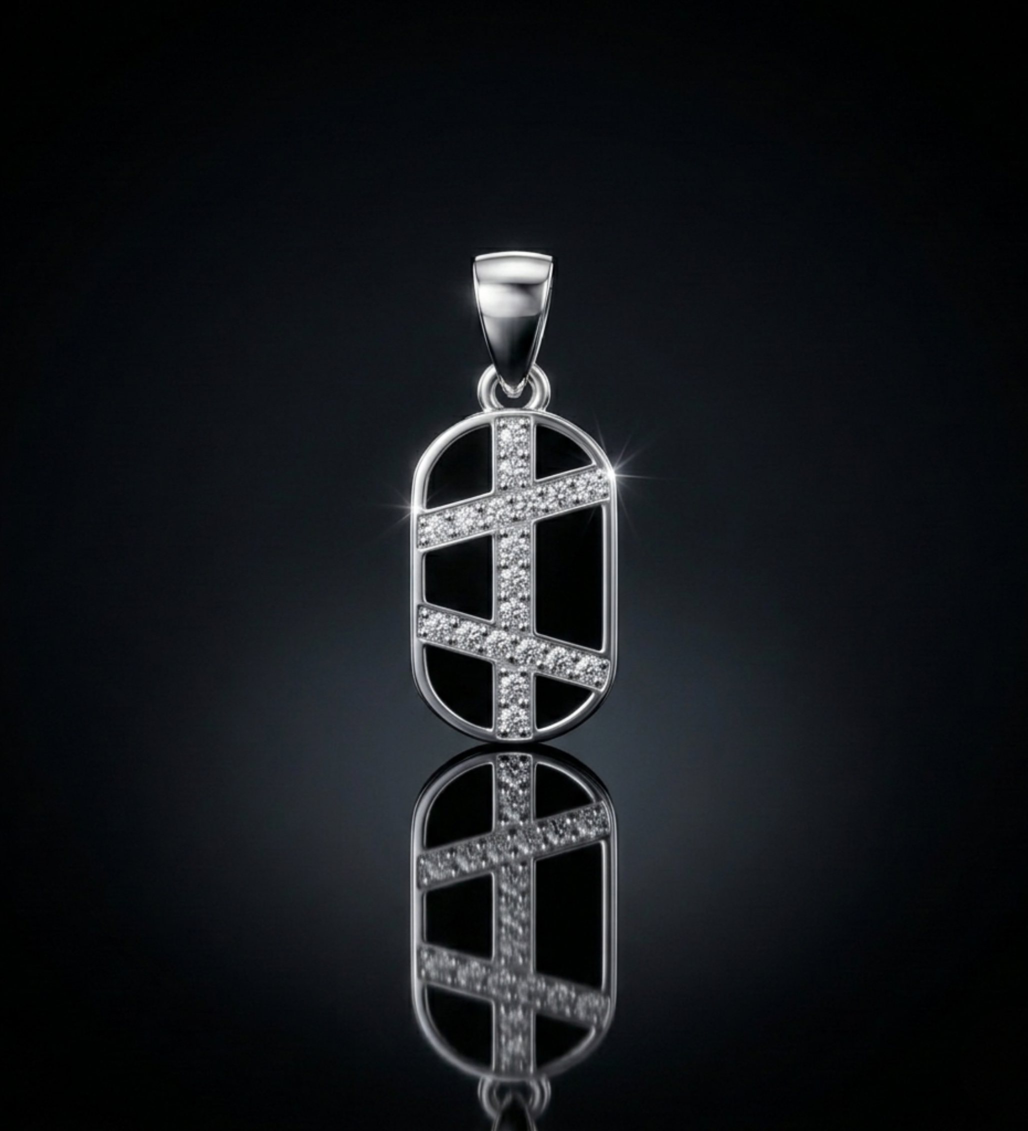 925 Sterling Silver Geometric Cross Oval Pendant