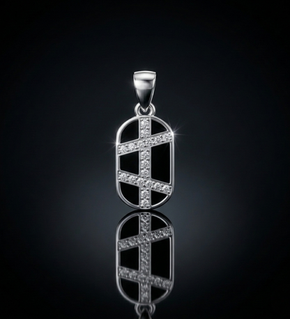 925 Sterling Silver Geometric Cross Oval Pendant
