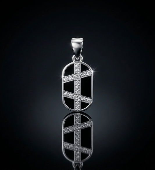 925 Sterling Silver Geometric Cross Oval Pendant
