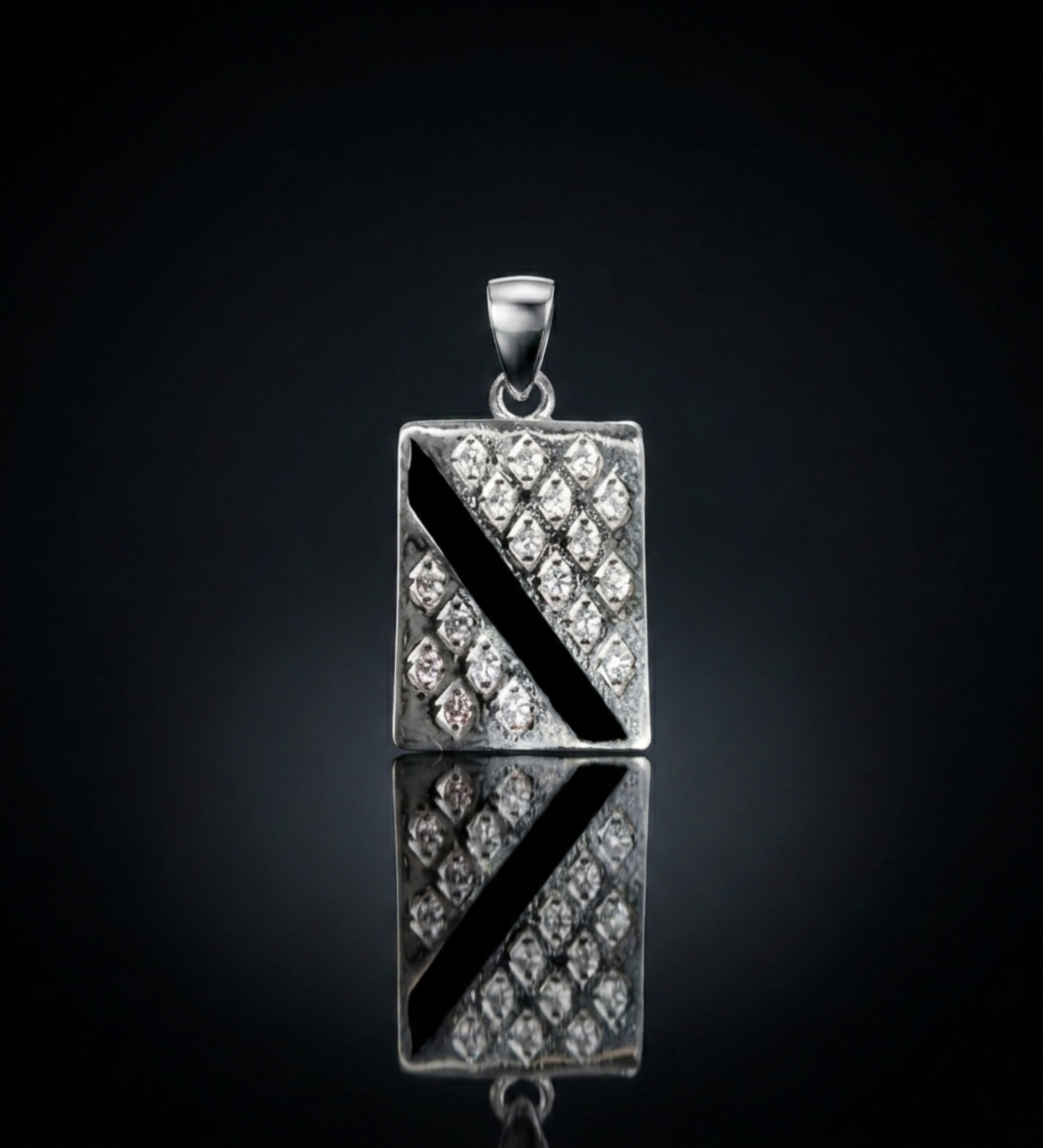 925 Sterling Silver Geometric Onyx & Diamond Accent Pendant