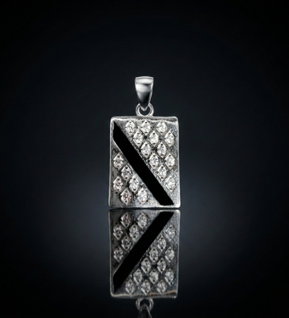 925 Sterling Silver Geometric Onyx & Diamond Accent Pendant