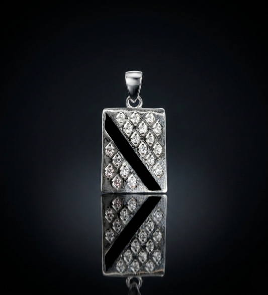 925 Sterling Silver Geometric Onyx & Diamond Accent Pendant