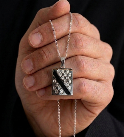 925 Sterling Silver Geometric Onyx & Diamond Accent Pendant