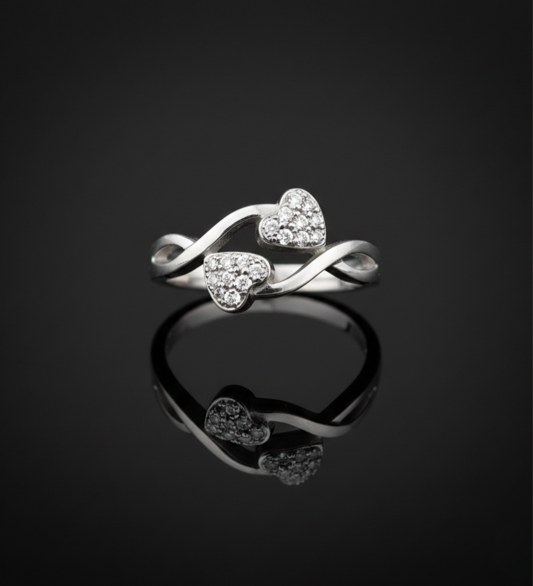 Double Hearts Sparkling AD Ring