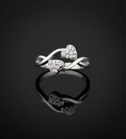 Double Hearts Sparkling AD Ring