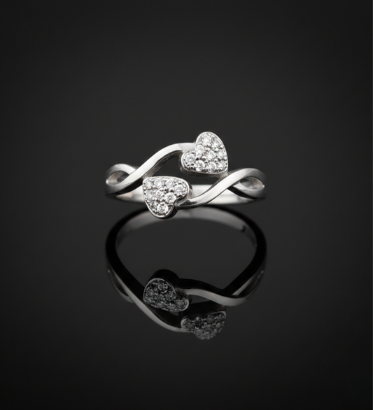 Double Hearts Sparkling AD Ring