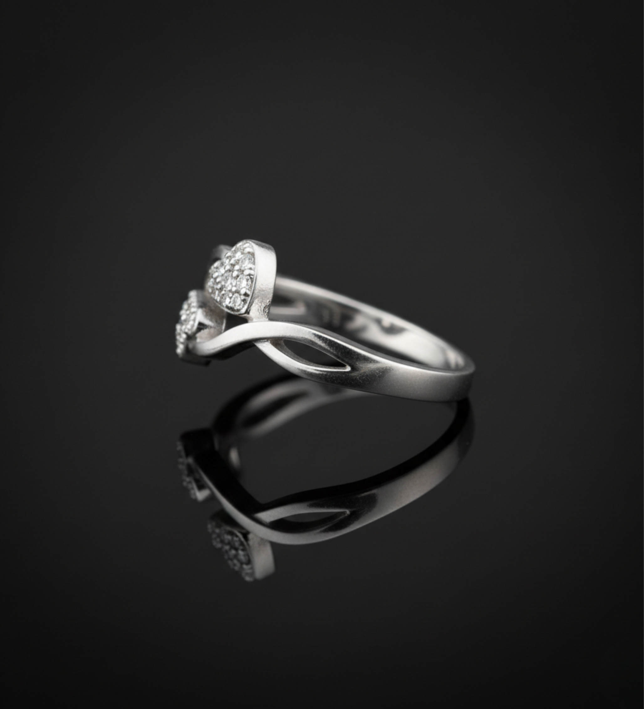 Double Hearts Sparkling AD Ring