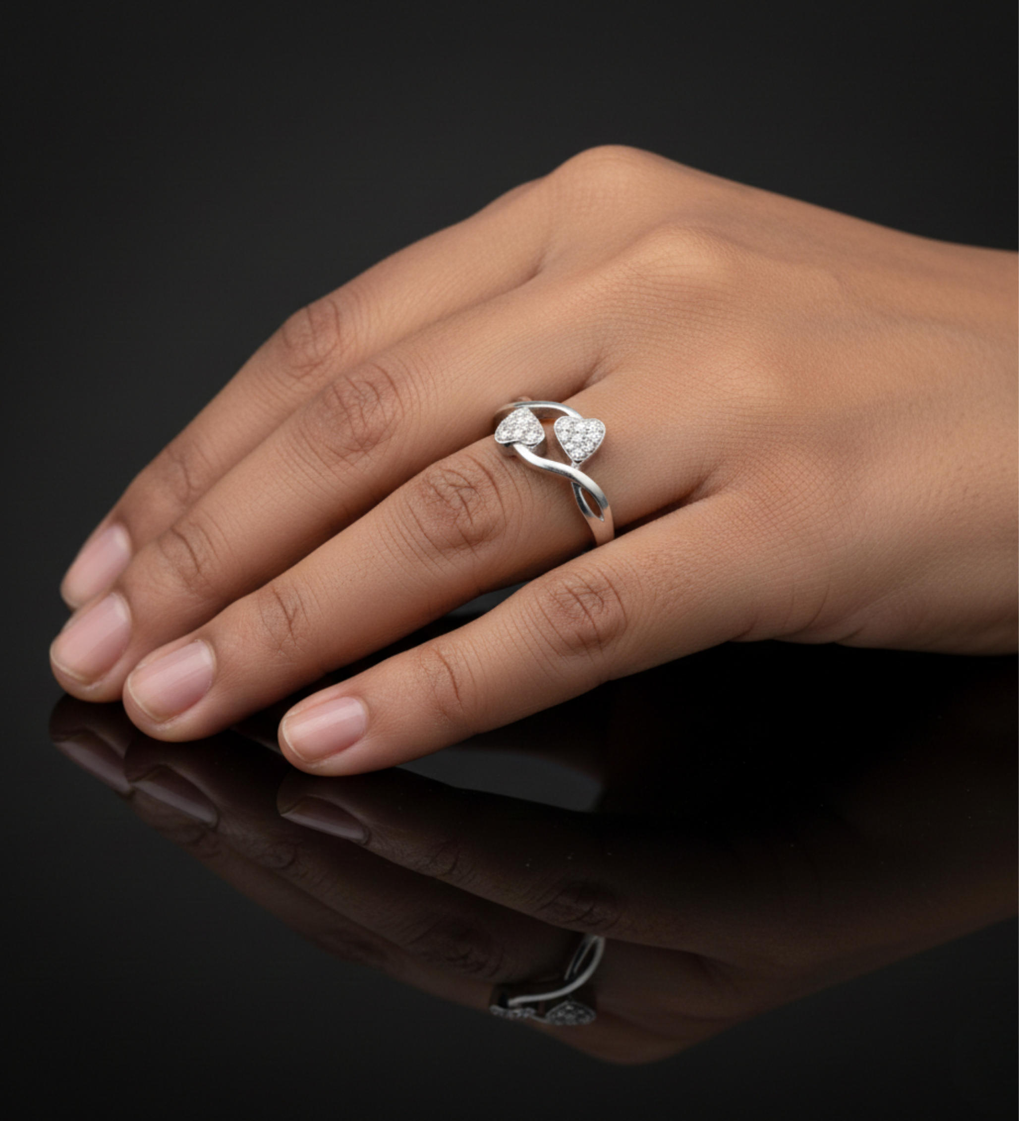 Double Hearts Sparkling AD Ring