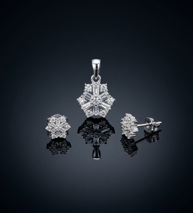 925 Sterling Silver Snowflake Pendant and Earrings Set