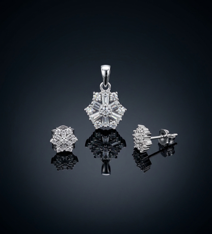 925 Sterling Silver Snowflake Pendant and Earrings Set