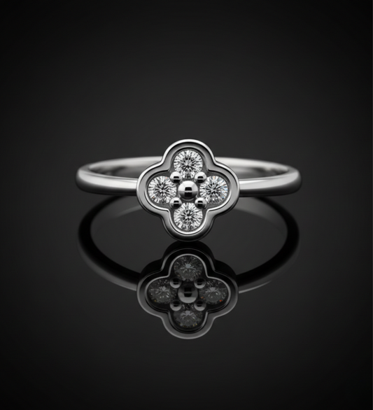 Sterling Silver Clover Shape AD Ring L