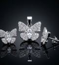 925 Sterling Silver Pave Butterfly Pendant and Earrings Set