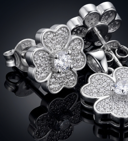 925 Sterling Silver Sparkling Four-Leaf Clover Jewellery Set