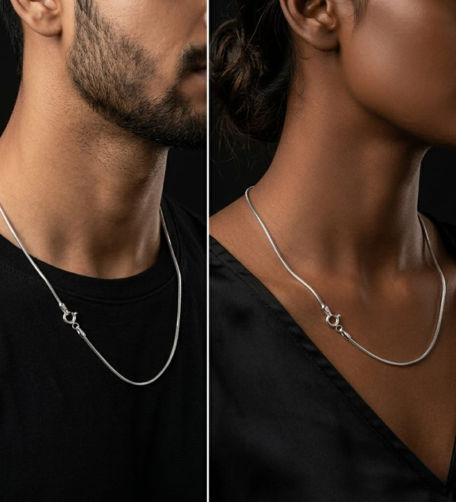 Elegant Flat Snake Chain 925 Sterling Silver Necklace