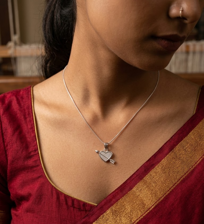 Cupid’s Arrow Heart Pendant in 925 Sterling Silver