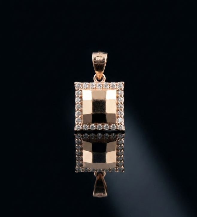 925 Sterling Silver Faceted Square Halo Pendant
