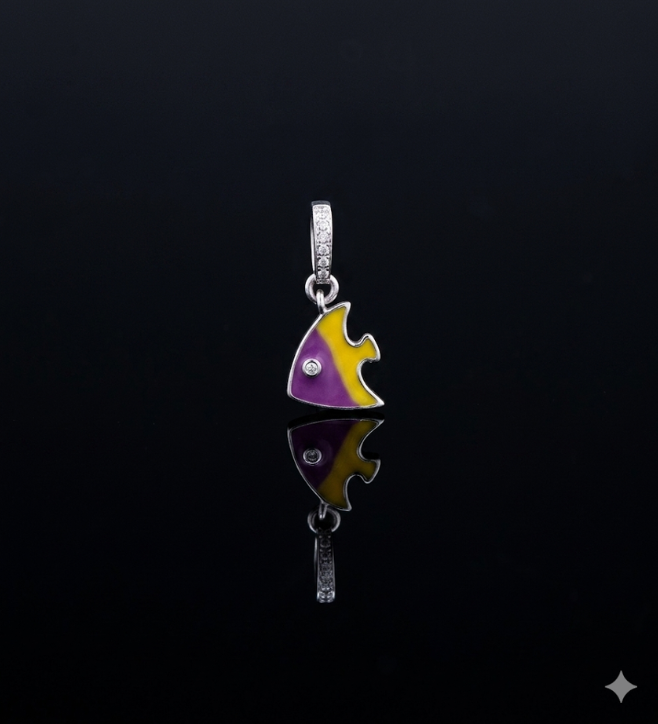 Tropical Fish Enamel Charm in 925 Sterling Silver