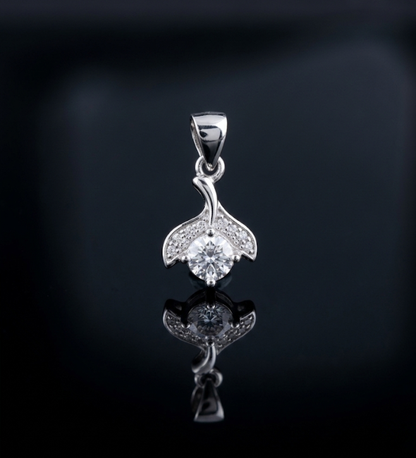 Whale Tail Crystal Pendant in 925 Sterling Silver