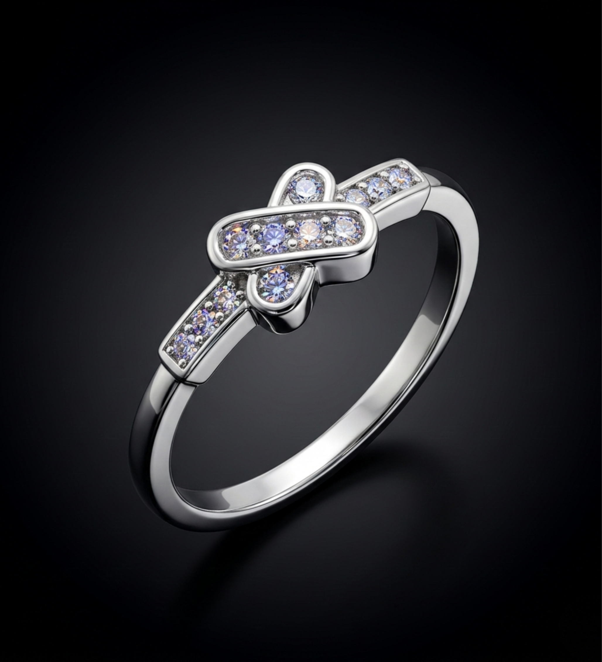 Sterling Silver Cross Shape AD Ring
