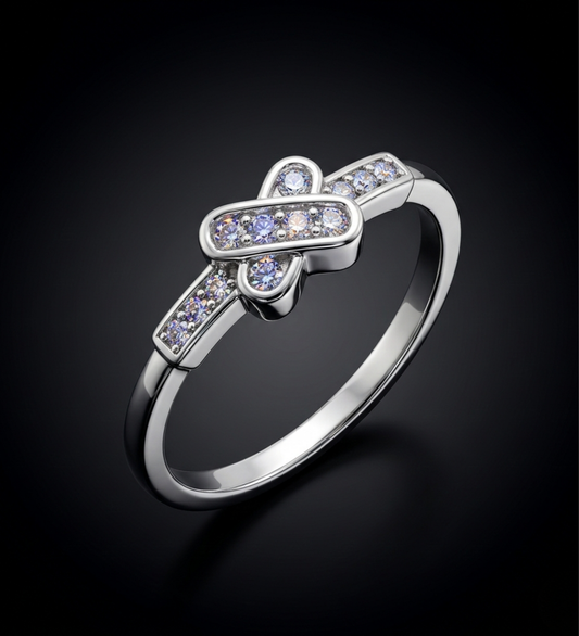 Sterling Silver Cross Shape AD Ring