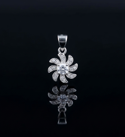 925 Sterling Silver Floral Pinwheel Pendant