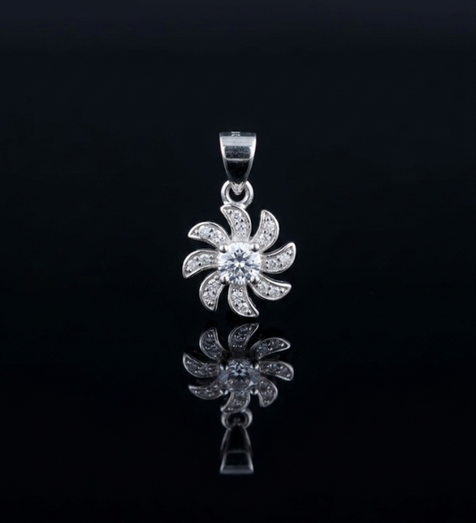925 Sterling Silver Floral Pinwheel Pendant