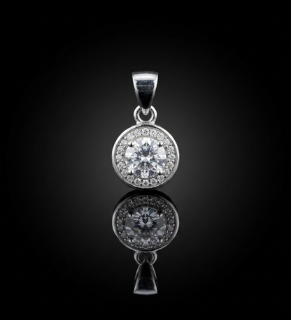 Classic Halo Round Brilliant 925 Sterling Silver Pendant