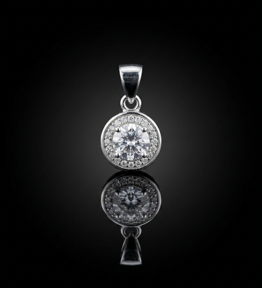 Classic Halo Round Brilliant 925 Sterling Silver Pendant
