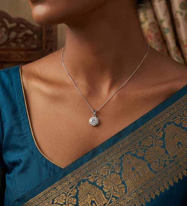 Classic Halo Round Brilliant 925 Sterling Silver Pendant