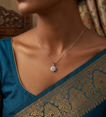 Classic Halo Round Brilliant 925 Sterling Silver Pendant