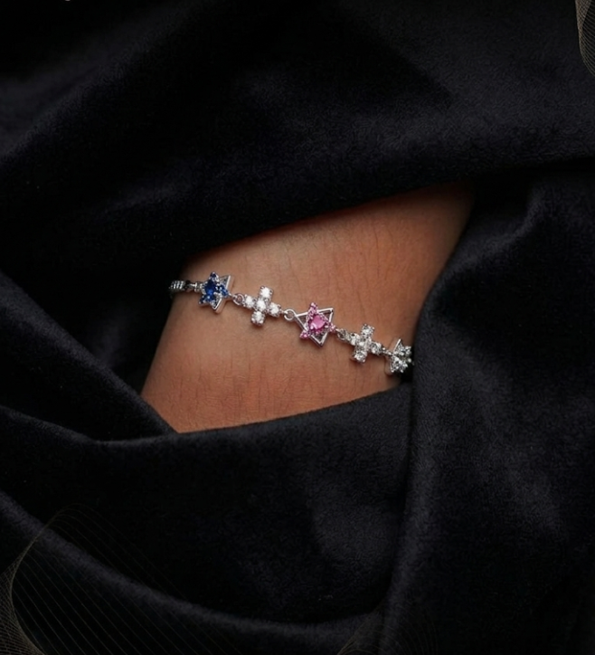 925 Sterling Silver Multi-Stone Symbol Charm Bracelet