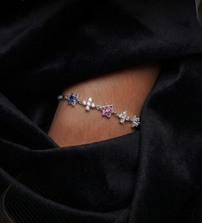 925 Sterling Silver Multi-Stone Symbol Charm Bracelet