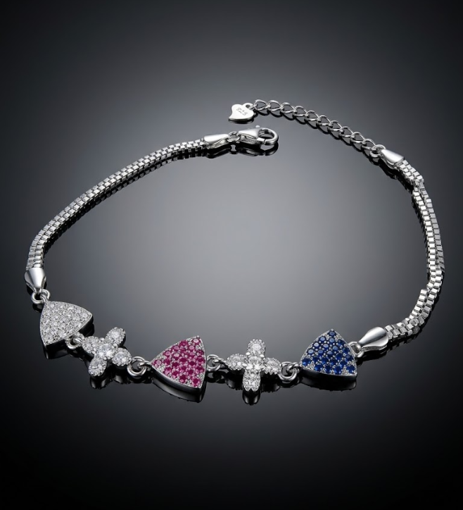 Colorful Geometric Charm Bracelet in 925 Sterling Silver