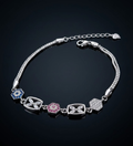 Geometric Multi-Stone Charm 925 Sterling Silver Bracelet
