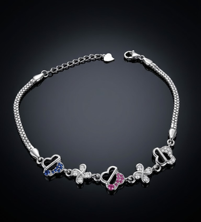 925 Sterling Silver Multi-Heart Colorful Stone Bracelet