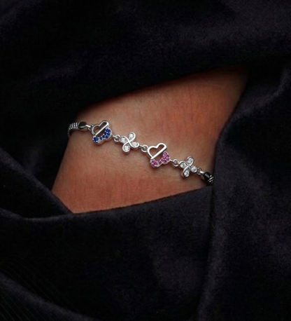 925 Sterling Silver Multi-Heart Colorful Stone Bracelet