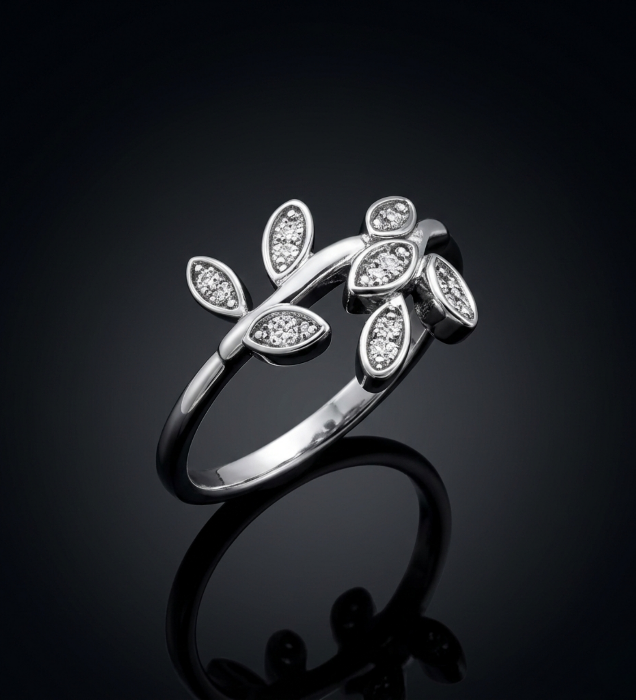 Sterling Silver AD Diamond Flower Ring