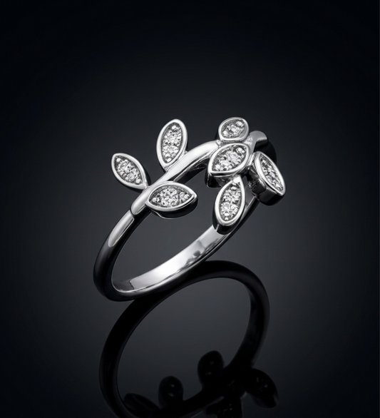 Sterling Silver AD Diamond Flower Ring