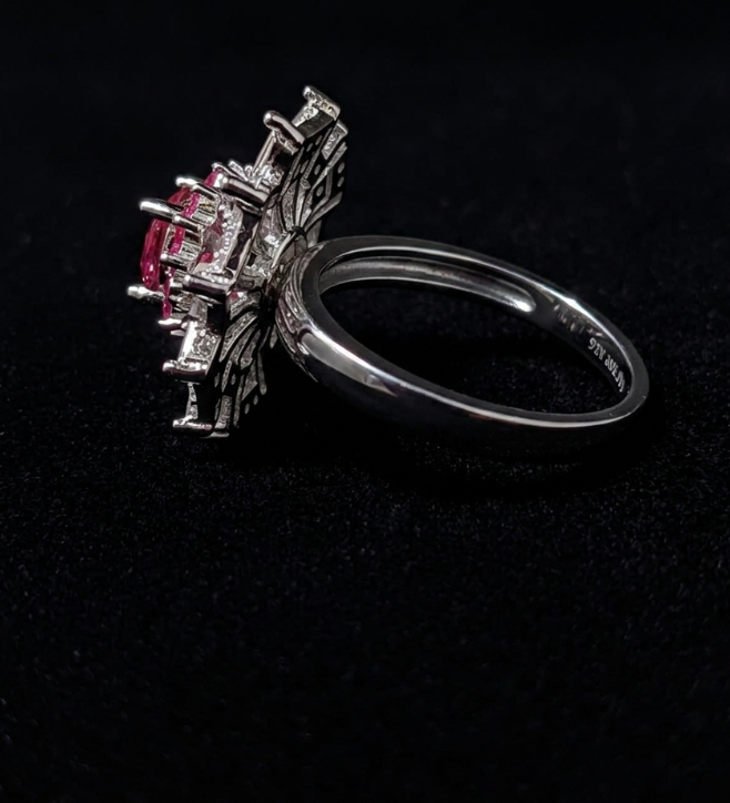 925 Sterling Silver Vintage Ruby Floral Statement Ring