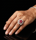 925 Sterling Silver Vintage Ruby Floral Statement Ring