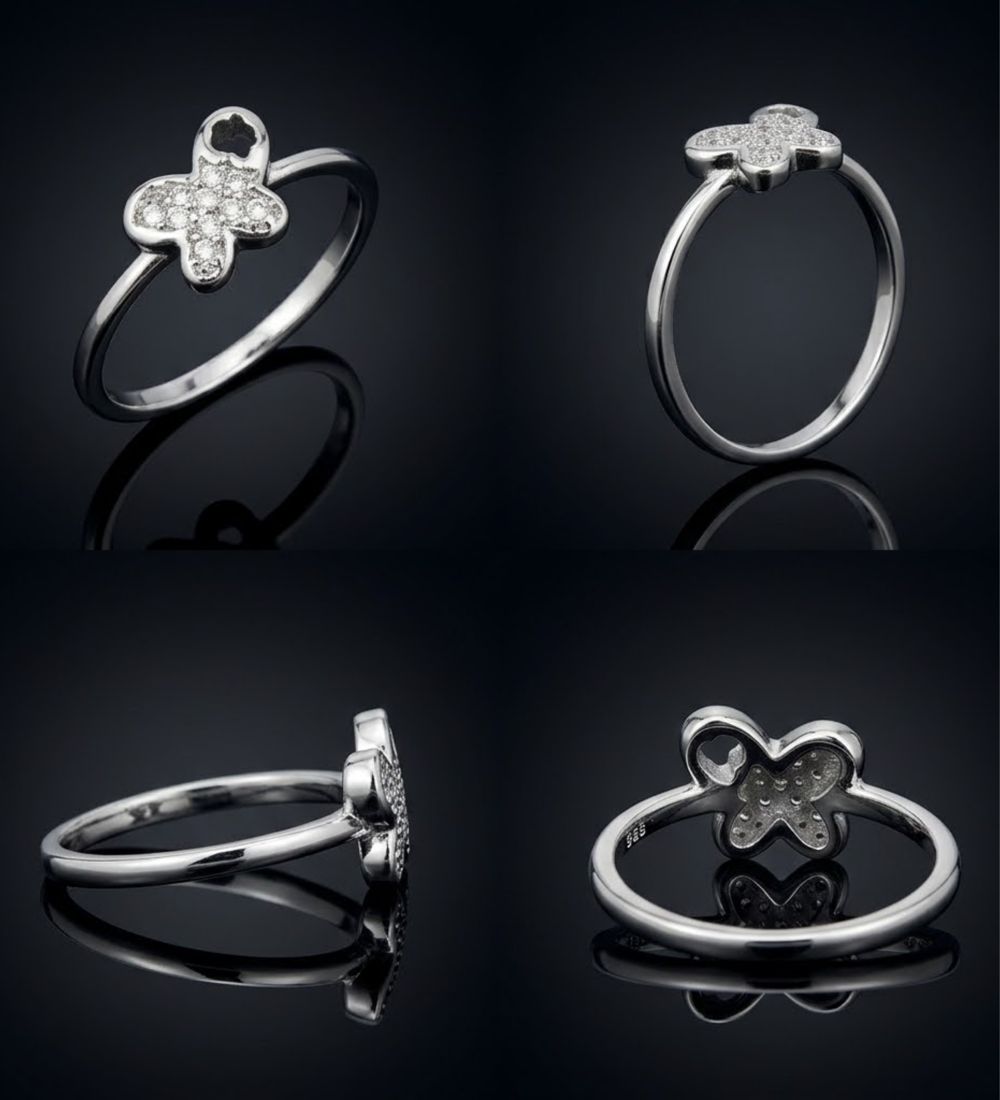 Sterling Silver Four Petal AD Ring