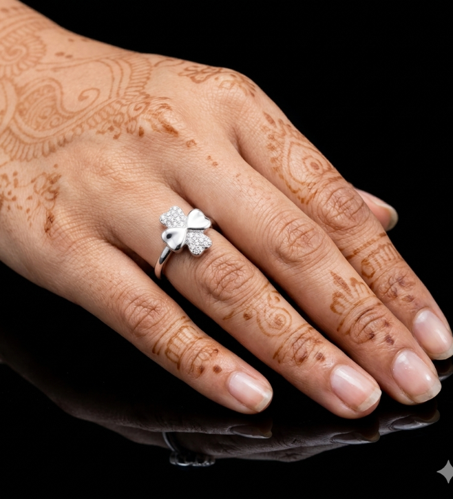 925 Sterling Silver Sparkling Clover Ring