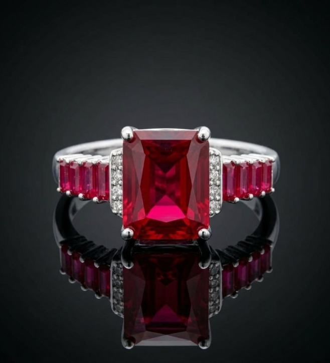 Sterling Silver Semi Precious Ruby Rhythms  AD Ring