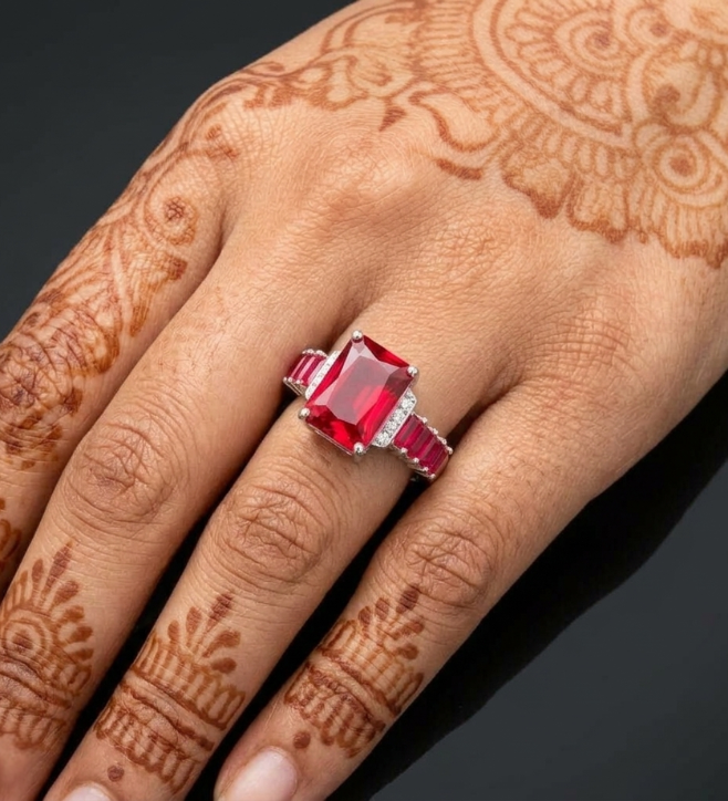 Sterling Silver Semi Precious Ruby Rhythms  AD Ring