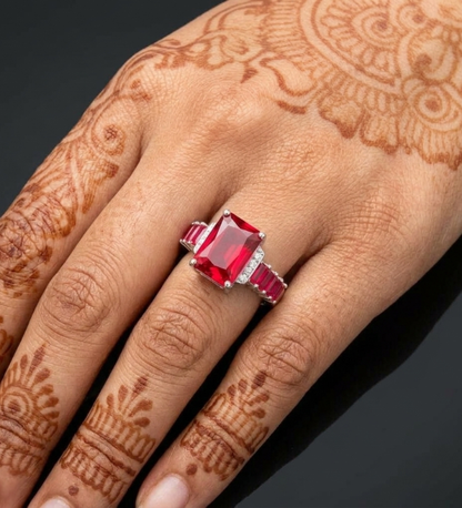 Sterling Silver Semi Precious Ruby Rhythms  AD Ring